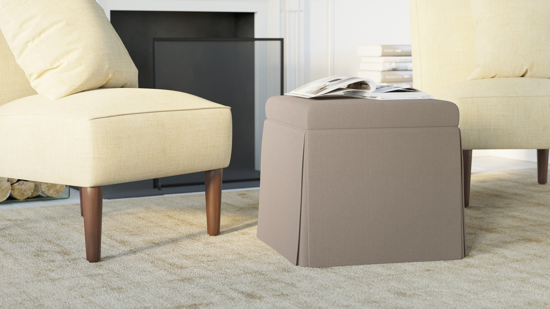 Skirted Storage Ottoman, Husk Everyday Linen - Image 2