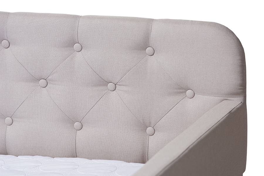 Camelia Modern and Contemporary Beige Fabric Upholstered Button-Tufted Twin Size Sofa Daybed with Roll-Out Trundle Guest Bed - Image 6