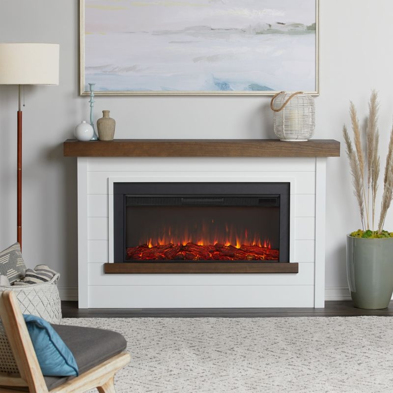 Brynwood White and Brown Wood Electric Fireplace - Image 1