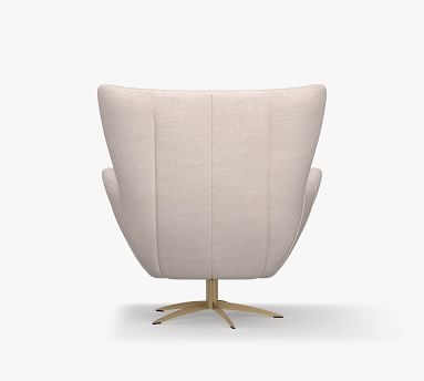 Wells Upholstered Tight Back Swivel Armchair with Brass Base, Polyester Wrapped Cushions, Performance Heathered Tweed Pebble - Image 5
