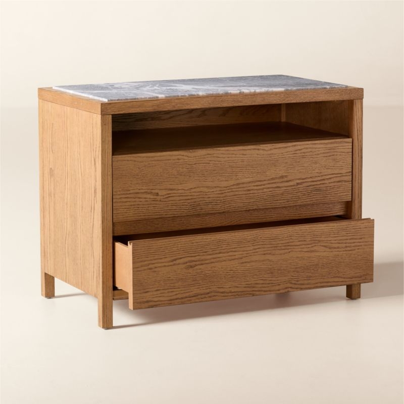 Welton 32" 2-Drawer Oak Nightstand with Grey Marble Top - Image 7
