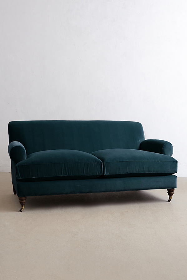 Velvet Willoughby Settee, Hickory By Anthropologie in Blue - Image 0