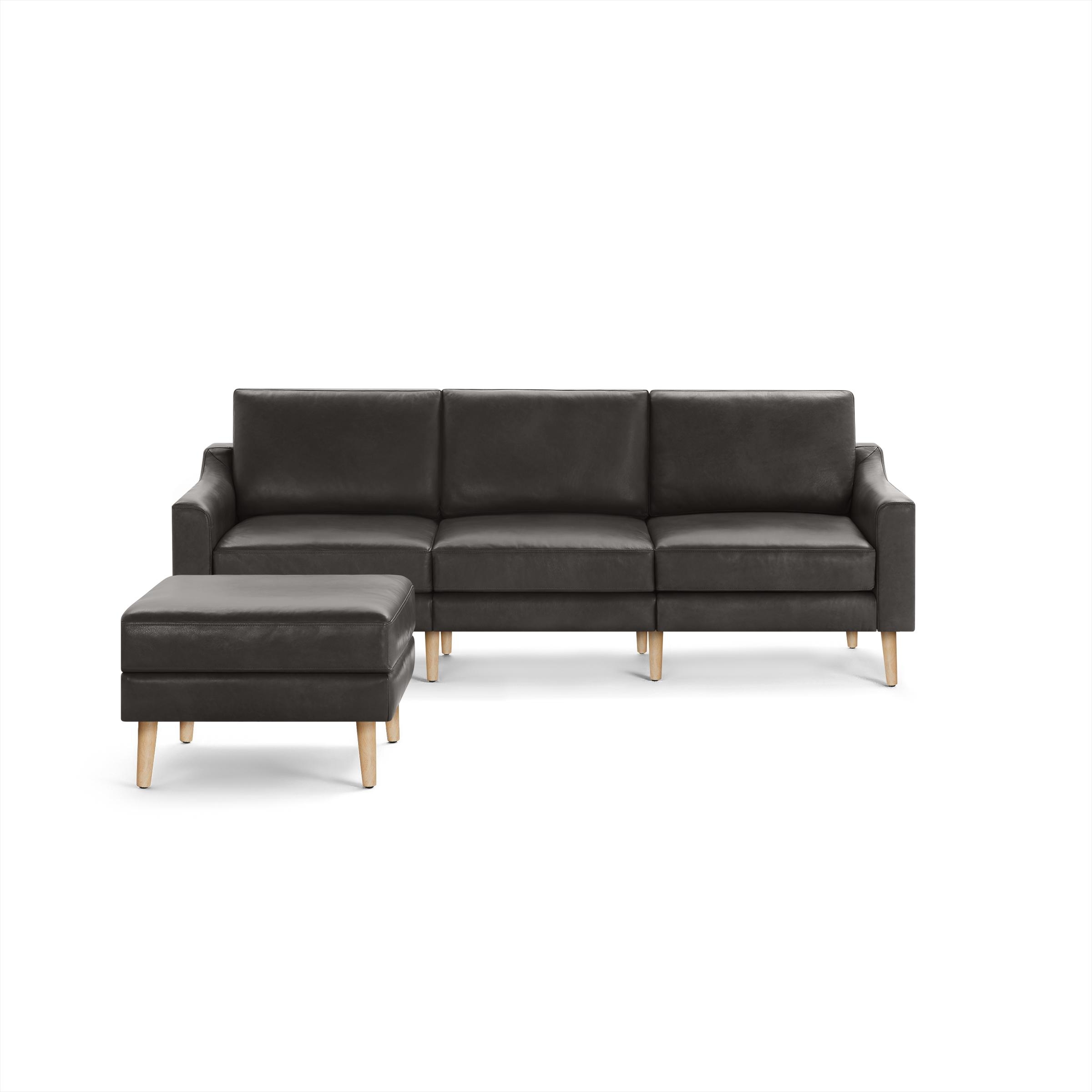 Nomad Leather Sofa with Ottoman - Slate - Top Grain Leather / Oak - Wood / Slope - Image 0