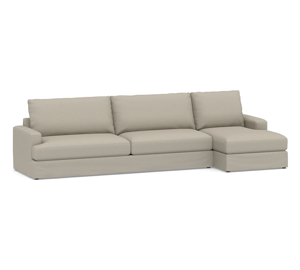 Canyon Square Arm Slipcovered Left Arm Sofa with Chaise Sectional, Down Blend Wrapped Cushions, Performance Boucle Fog - Image 0