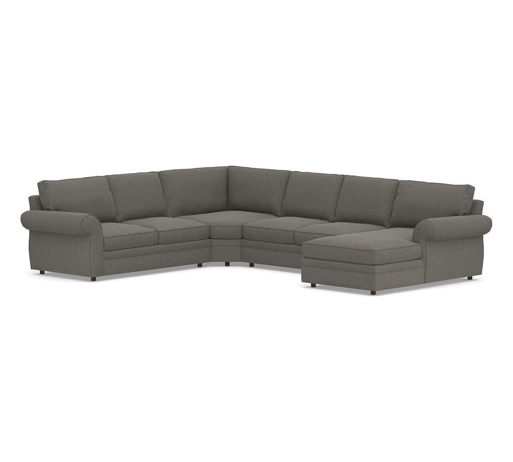 Pearce Roll Arm Upholstered Left Arm 4-Piece Chaise Sectional with Wedge, Down Blend Wrapped Cushions, Chenille Basketweave Charcoal - Image 0