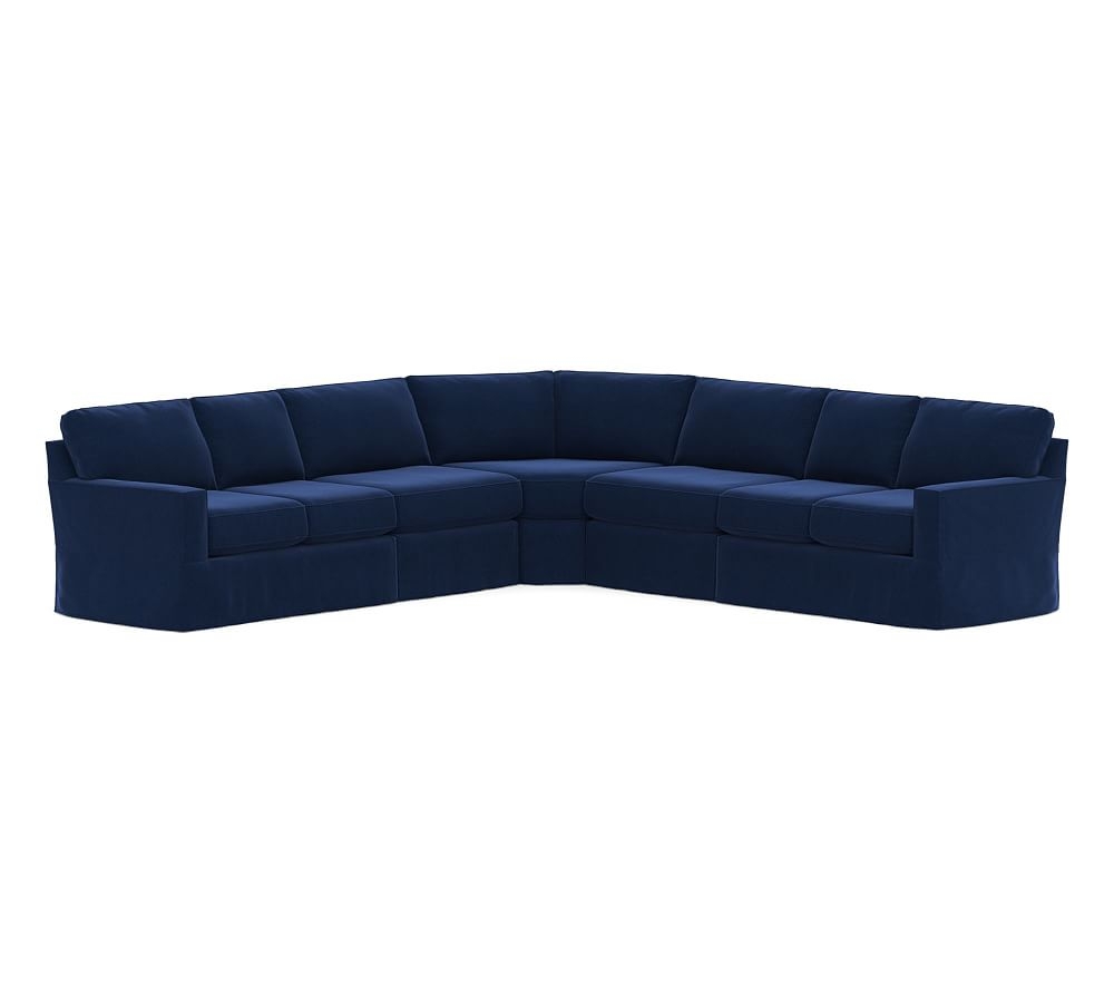 Buchanan Square Arm Slipcovered 5-Piece Curved Sectional, Polyester Wrapped Cushions, Performance Everydayvelvet(TM) Navy - Image 0