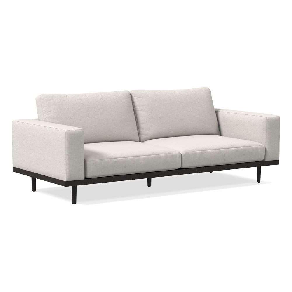 Newport 94" Box Cushion Sofa, Performance Coastal Linen, White, Black - Image 0