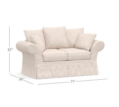 Charleston Slipcovered Loveseat 71", Polyester Wrapped Cushions, Chenille Basketweave Taupe - Image 3
