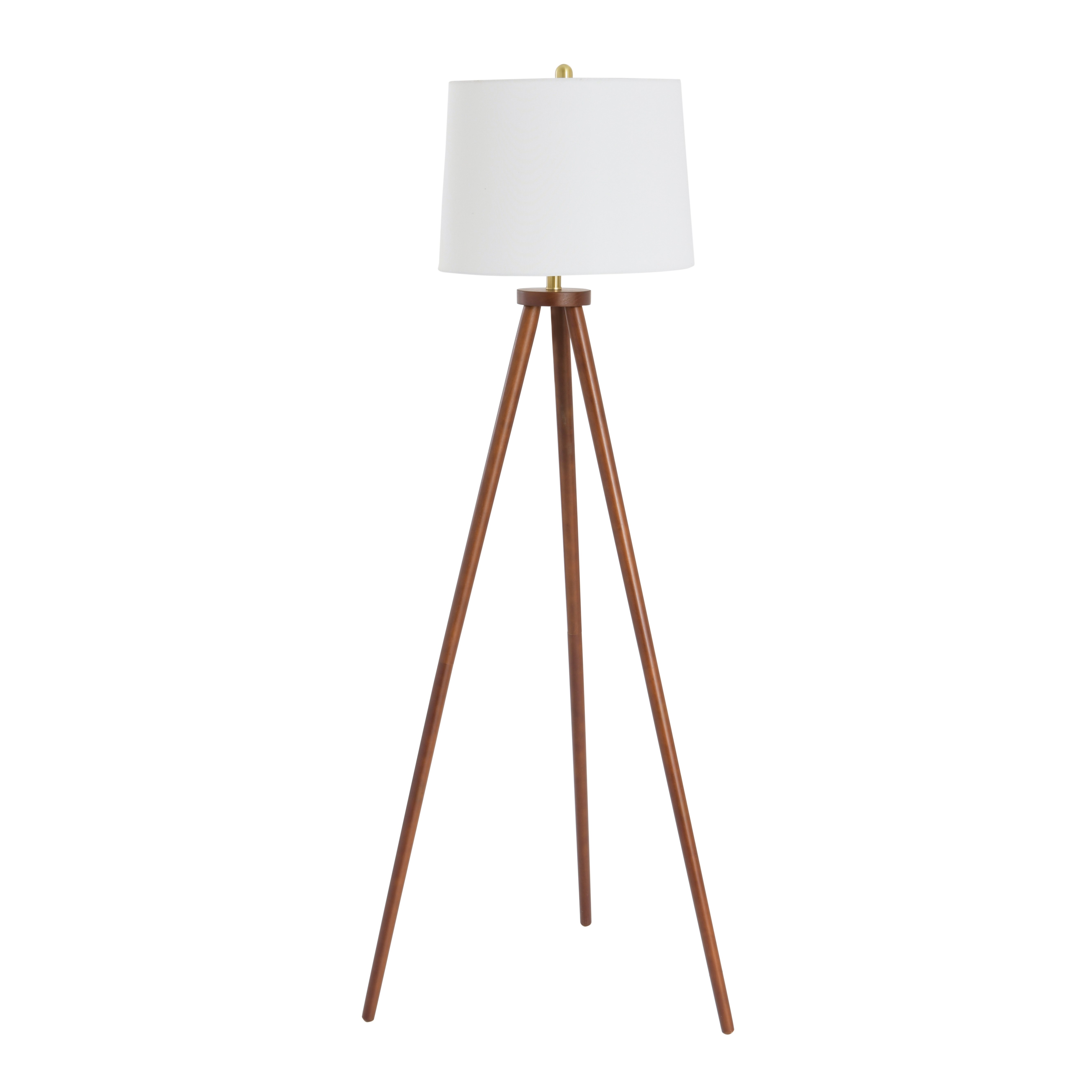 A-Frame Tripod Rubber Wood Floor Lamp with Cream Linen Shade, Espresso - Image 0