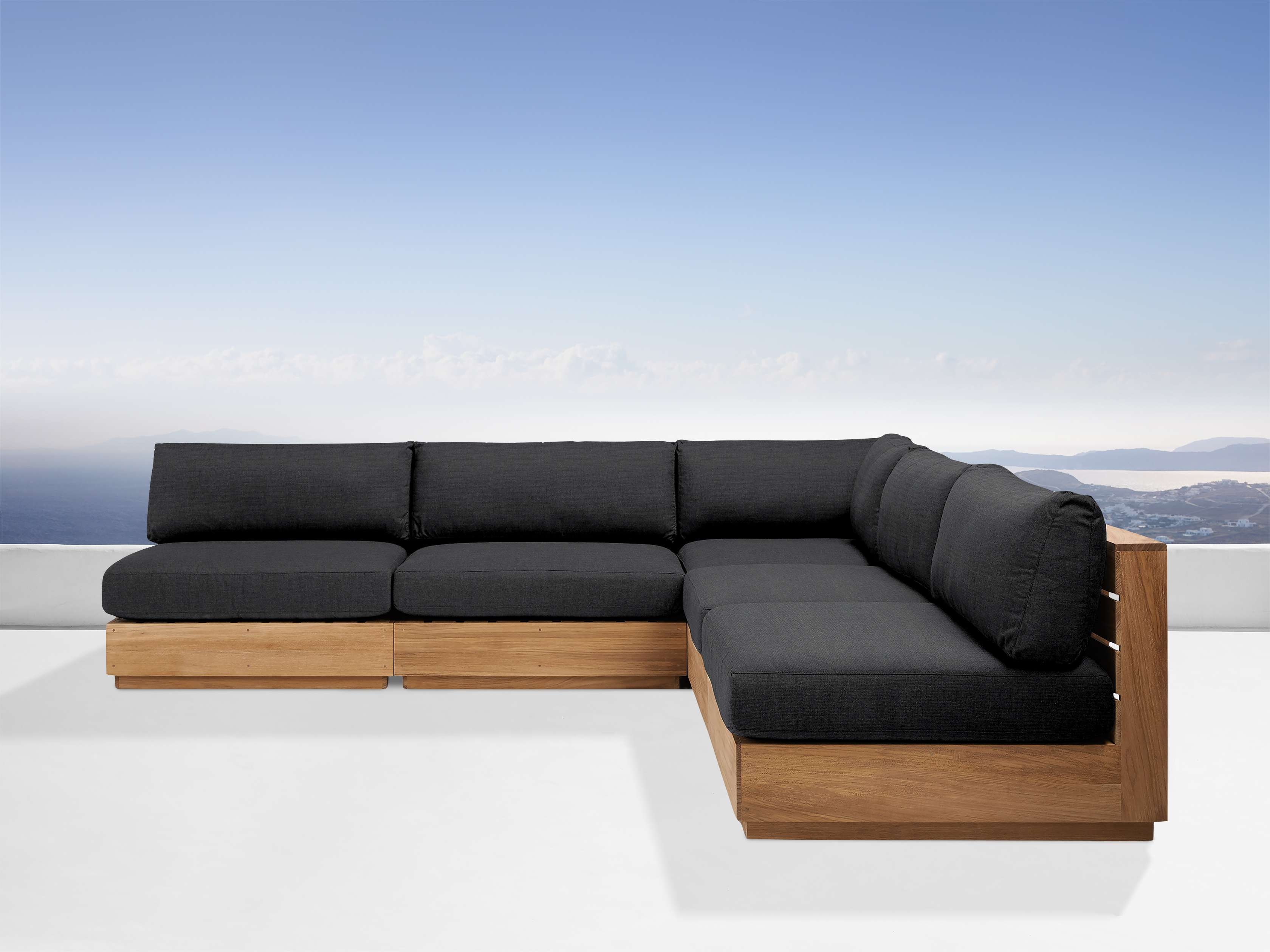 Bal Harbour Outdoor Five-Piece Sectional Teak in Natural  Rosemount Graphite - Image 0