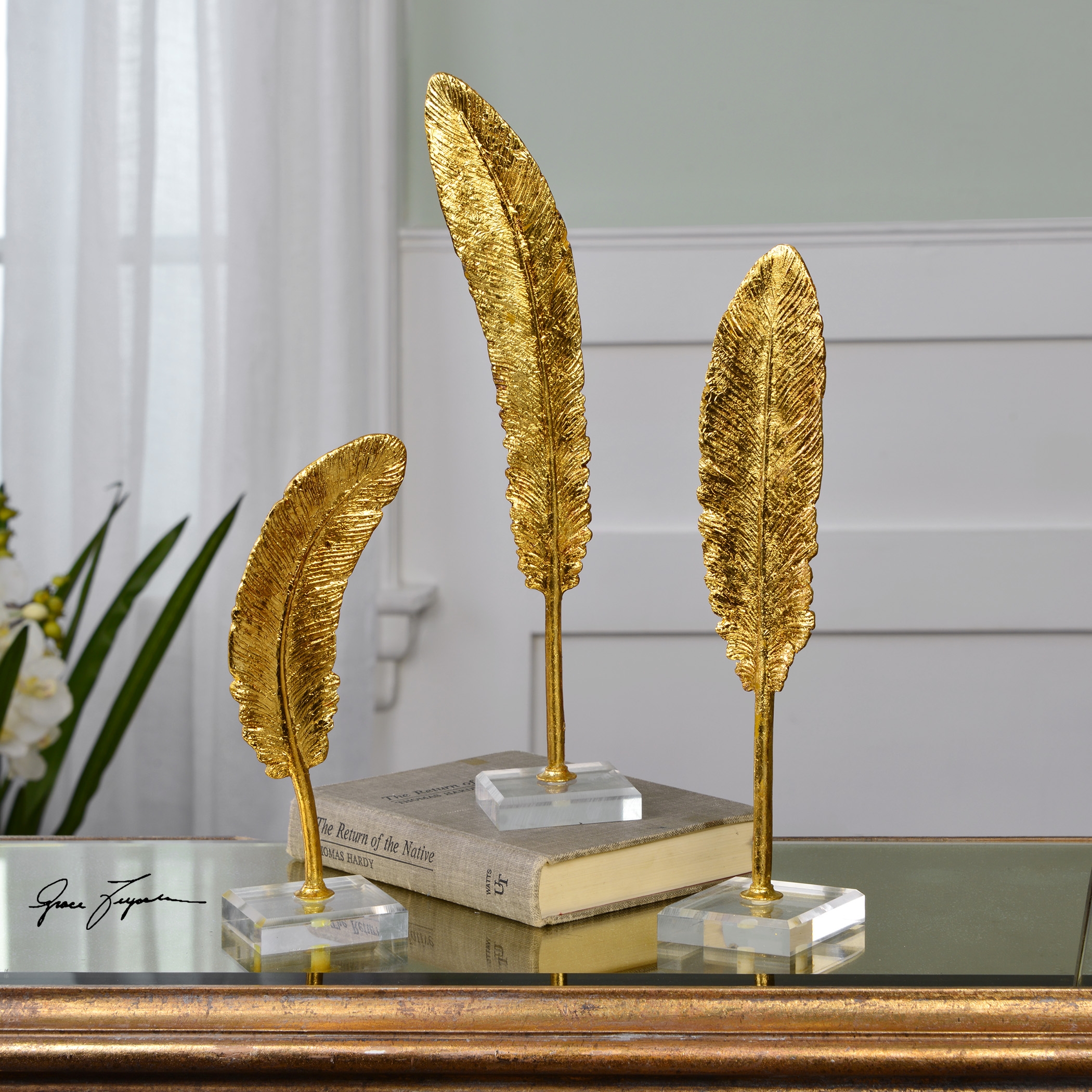 Feathers Gold Sculpture S/3 - Image 1