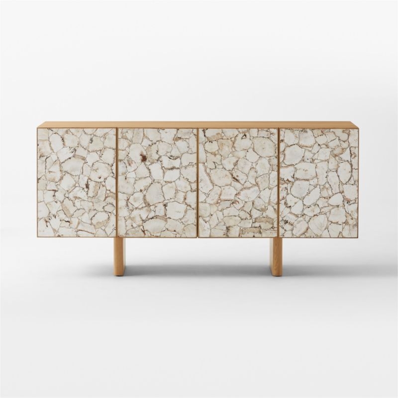 Lina 64" Stone and White Oak Wood Credenza - Image 1