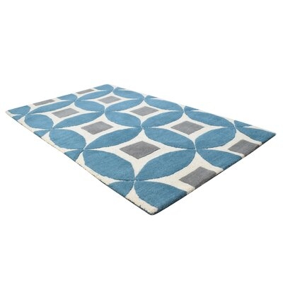 One Of A Kind  Hand-Tufted Modern & Contemporary 3' X 5' Geometric Wool Blue Rug - Image 0