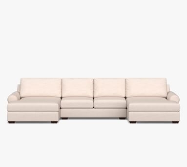 Big Sur Roll Arm Upholstered U-Double Chaise Sofa Sectional with Bench Cushion, Down Blend Wrapped Cushions, Performance Brushed Basketweave Slate - Image 1