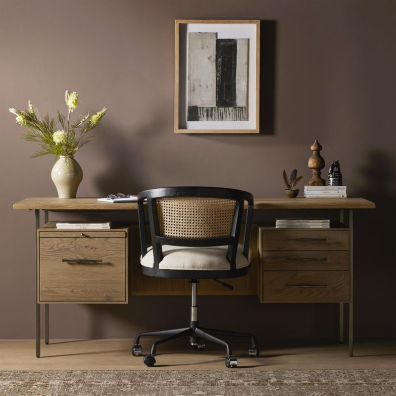 Sedgwick Solid Oak Wood Desk with Storage - Image 1