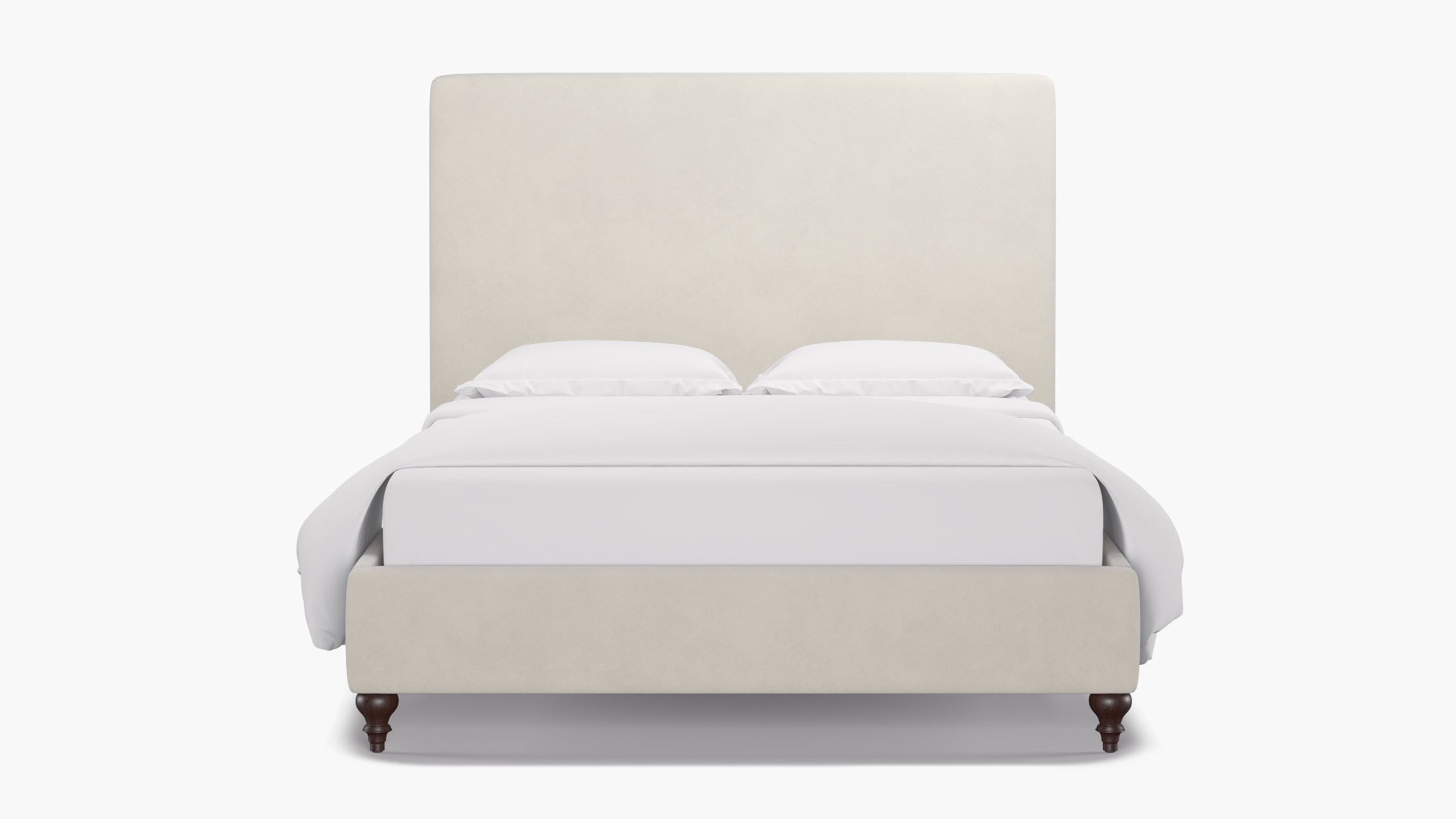 Classic Bed, White Performance Velvet, Espresso Traditional Turned Leg, Queen - Image 0