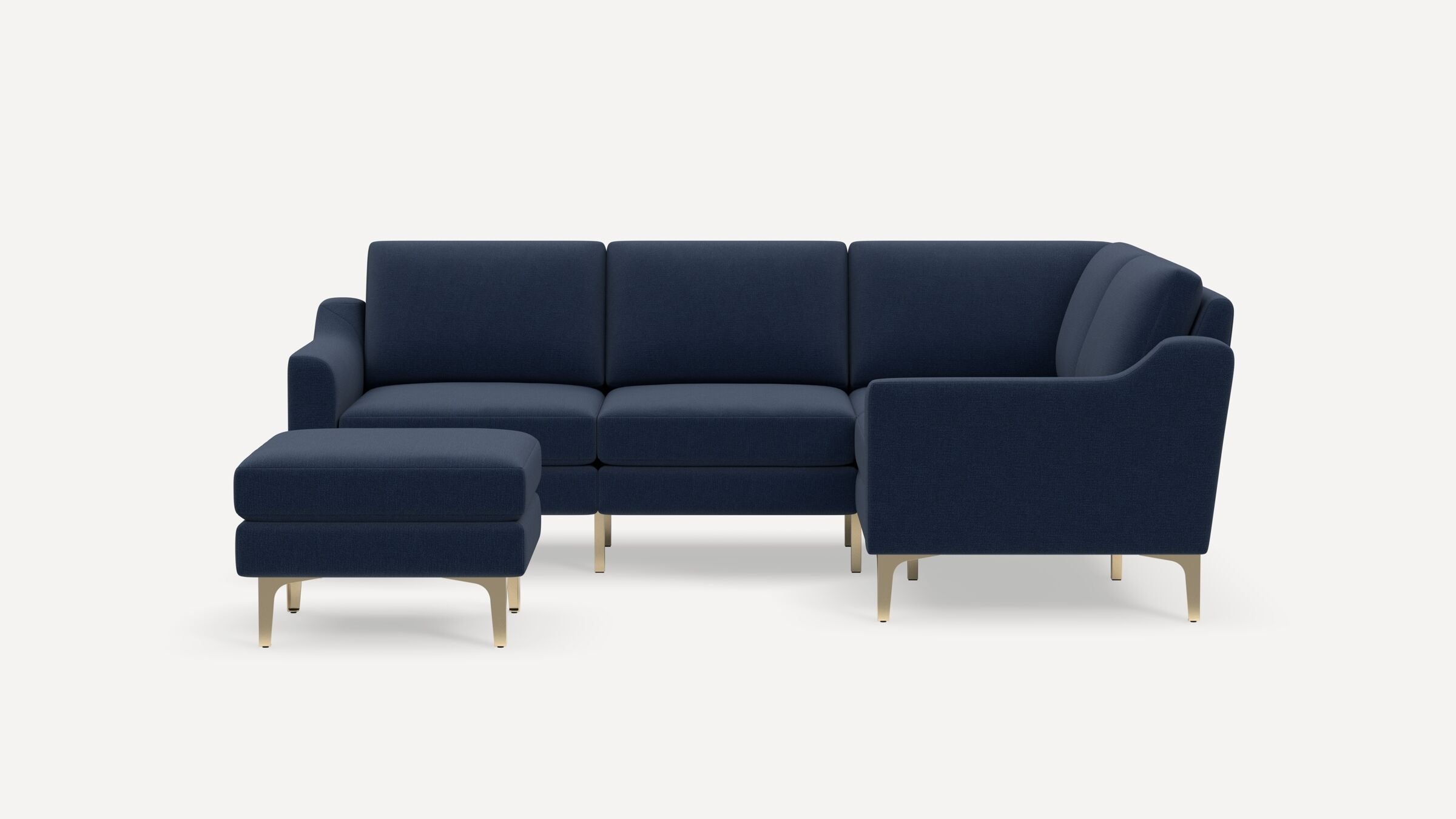 Nomad 4-Seat Corner Sectional with Ottoman - Navy Blue - Performance Flatweave / Brass - Metal / Slope - Image 0