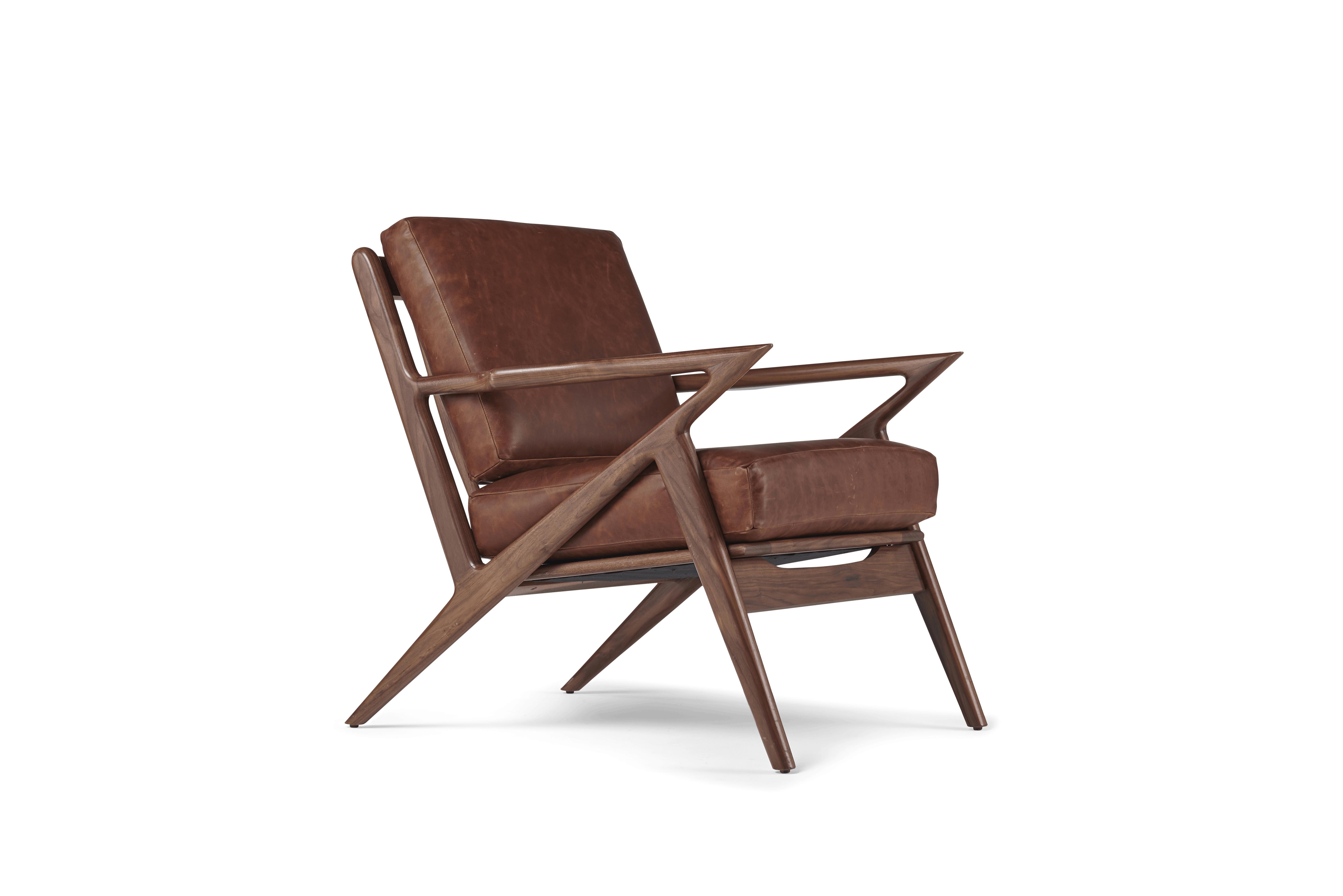 Brown Soto Mid Century Modern Leather Chair - Academy Cuero - Walnut - Image 1