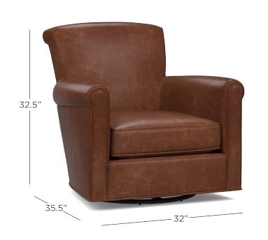 Irving Roll Arm Leather Swivel Armchair, Polyester Wrapped Cushions, Vintage Camel - Image 4