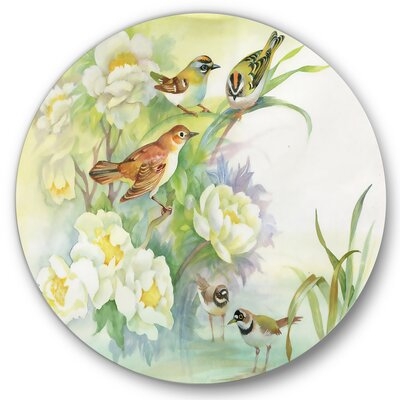 Flowers And Birds In Rustic Scenery - Traditional Metal Circle Wall Art - Image 0
