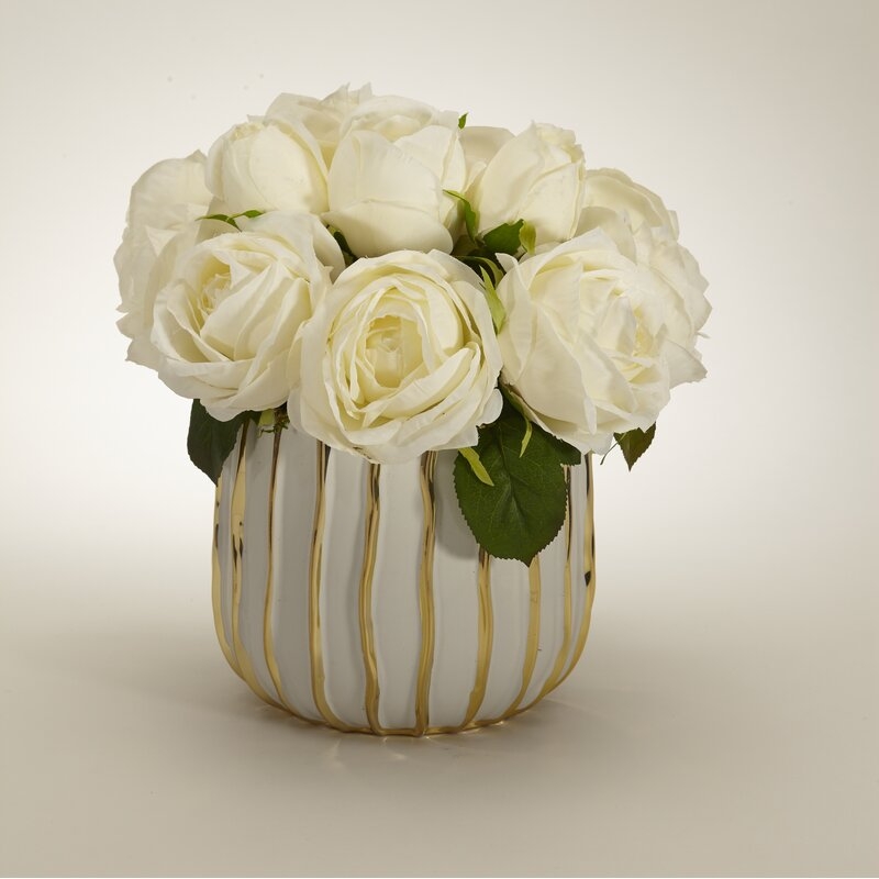 Rose Bouquet Flowering in Decorative Vase Flower Color: White - Image 0