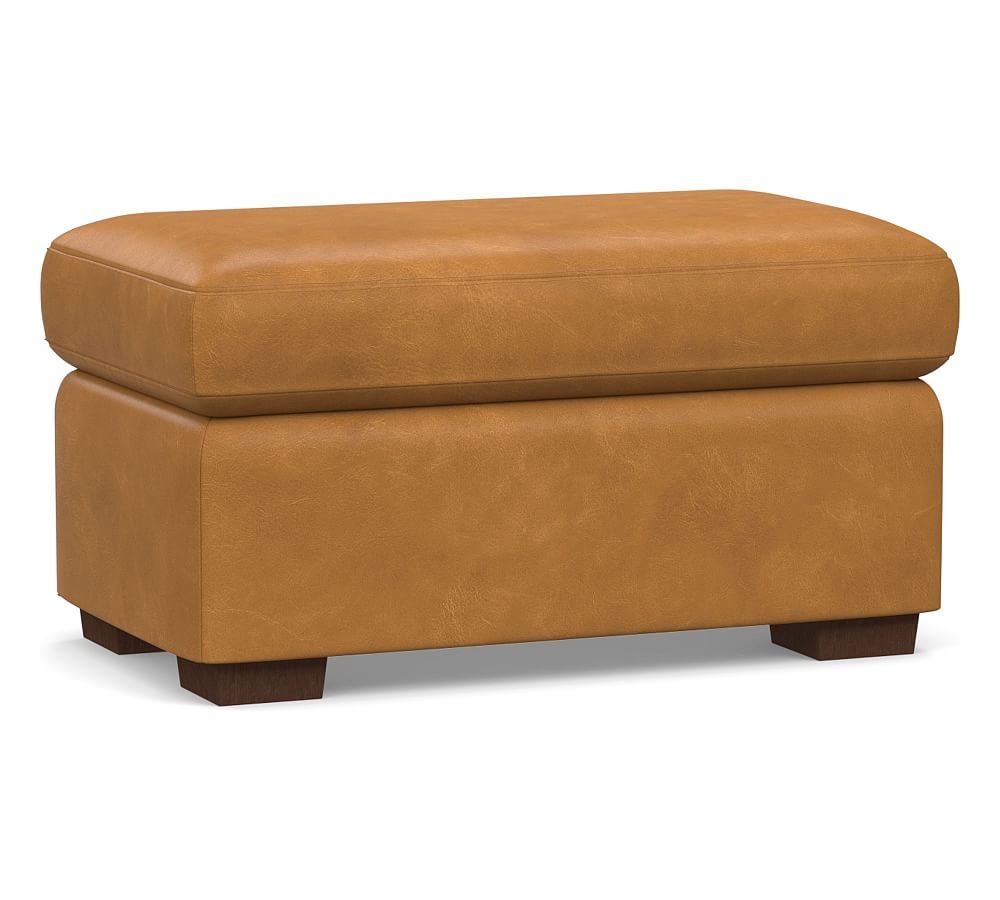 Shasta Square Arm Leather Ottoman, Polyester Wrapped Cushions, Vintage Camel - Image 0