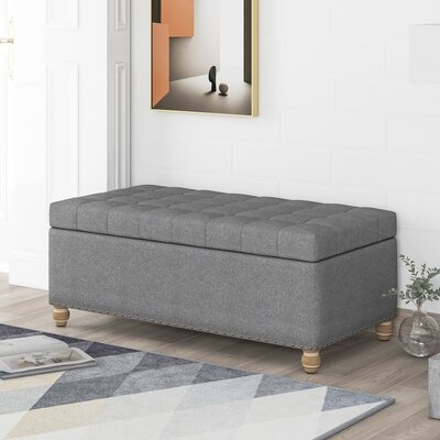 Upholstered Flip Top Storage Bench With Tufted Top, Rubber Wood Legs - Image 0