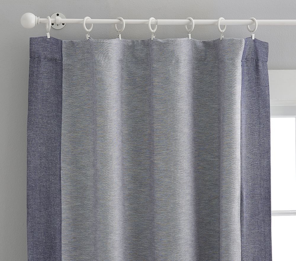 Contrast Border Blackout Curtain, 63 Inches, Navy, Set of 2 - Image 0