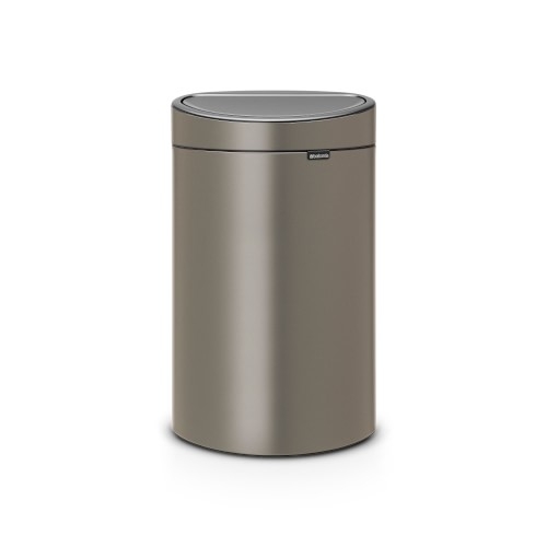 Brabantia Touch Top Trash Can, 10.6 Gallon, Plastic Bucket, Platinum - Image 0