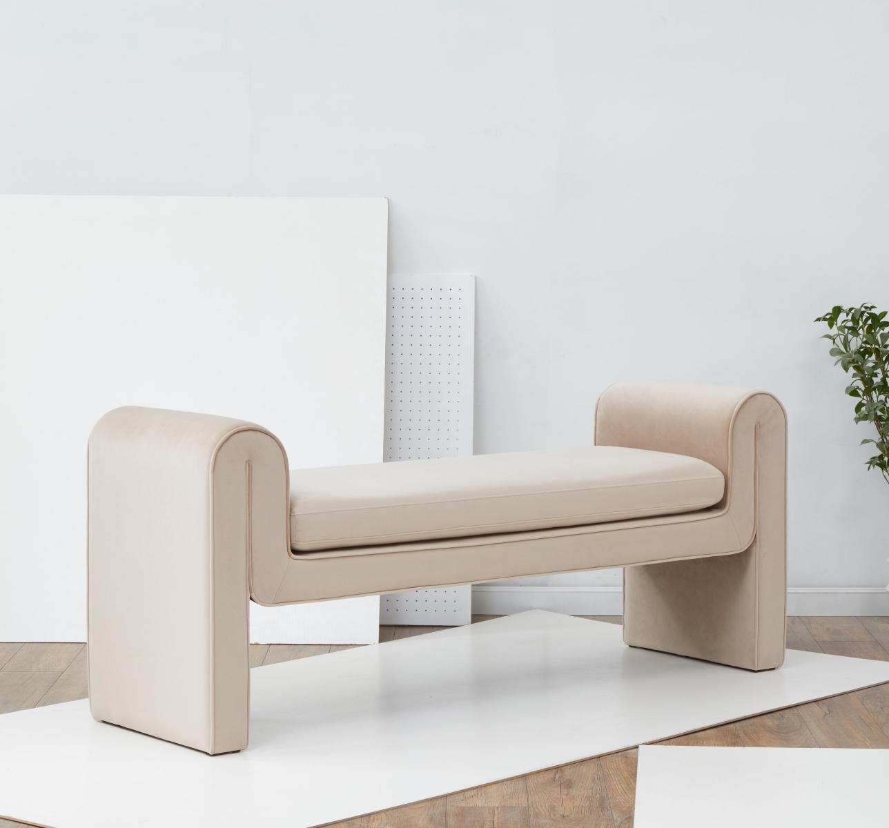 Garth Velvet Bench - Light Brown - Image 1