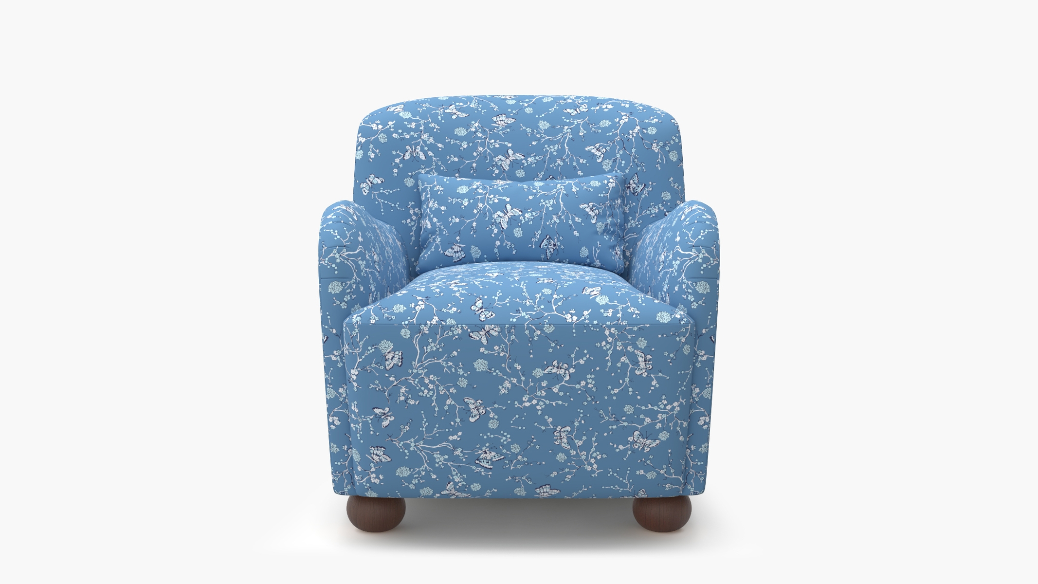 Club Chair, Blue Mariposa, Walnut Bun Foot - Image 0
