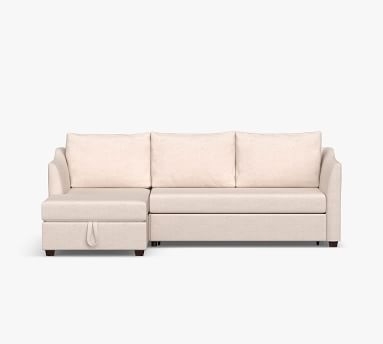 Celeste Upholstered Right Arm Trundle Sleeper with Storage Chaise Sectional, Polyester Wrapped Cushions, Basketweave Slub Charcoal - Image 3