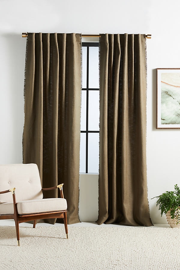 Luxe Linen Blend Curtain By Anthropologie in Green Size 108" - Image 0