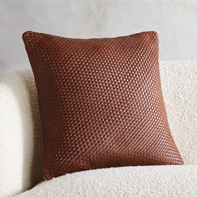 Route Leather Pillow with Down-Alternative Insert, Chocolate, 18"x 18" - Image 3