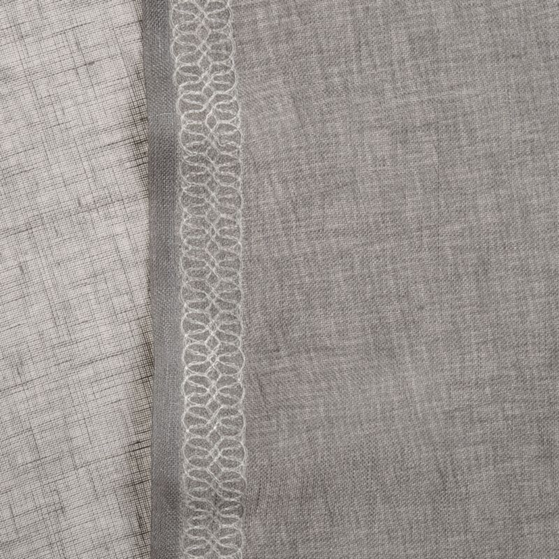 Linen Sheer Bordered Grey Curtain Panel, 52"x96" - Image 3