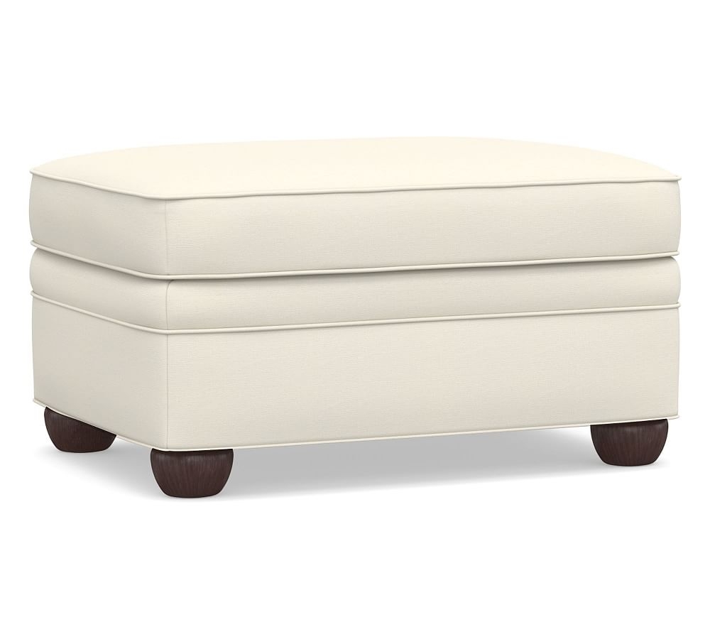 Chesterfield Roll Arm Upholstered Ottoman, Polyester Wrapped Cushions, Textured Twill Ivory - Image 0