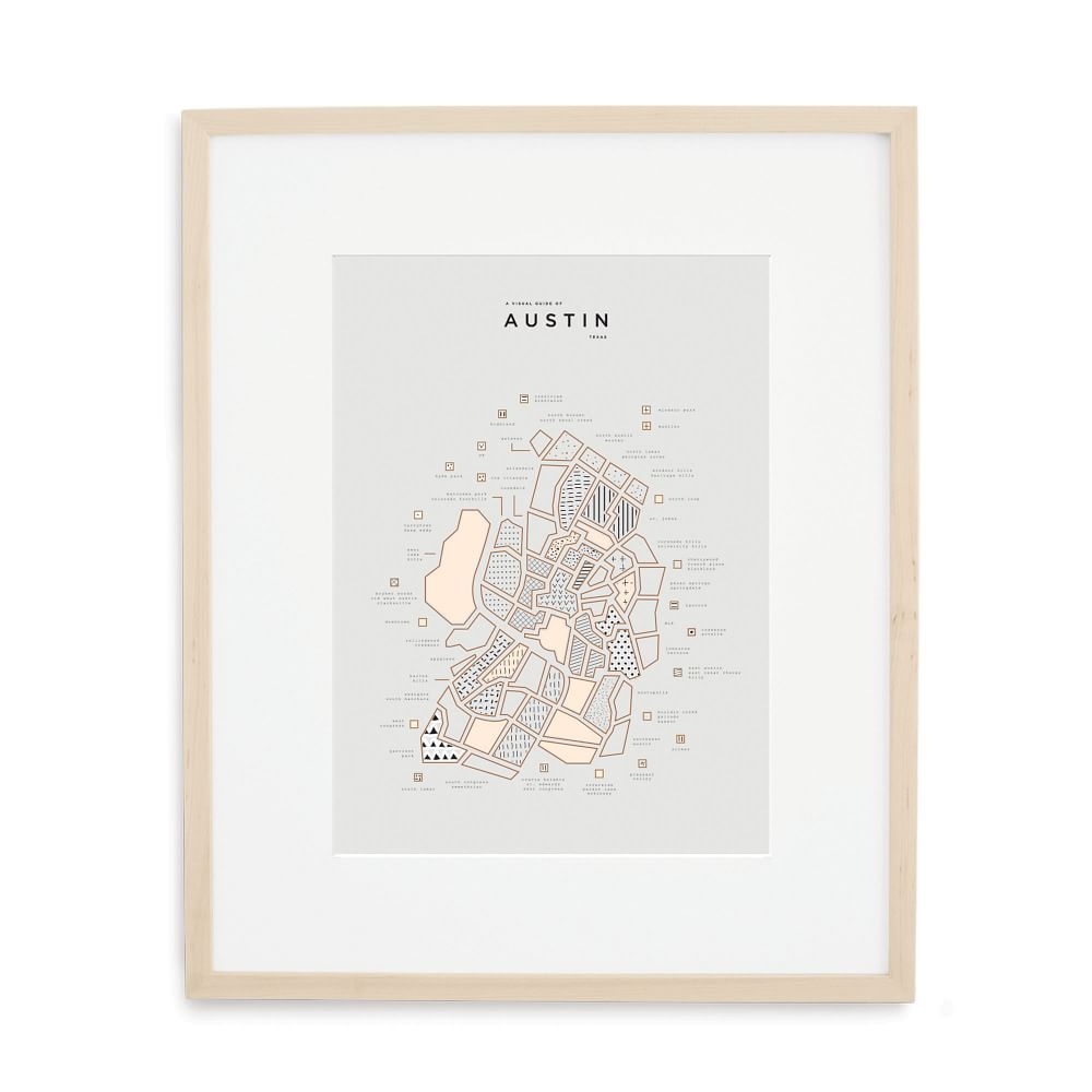 Austin Letterpressed Map Print, Natural Frame, 16"x20" - Image 0