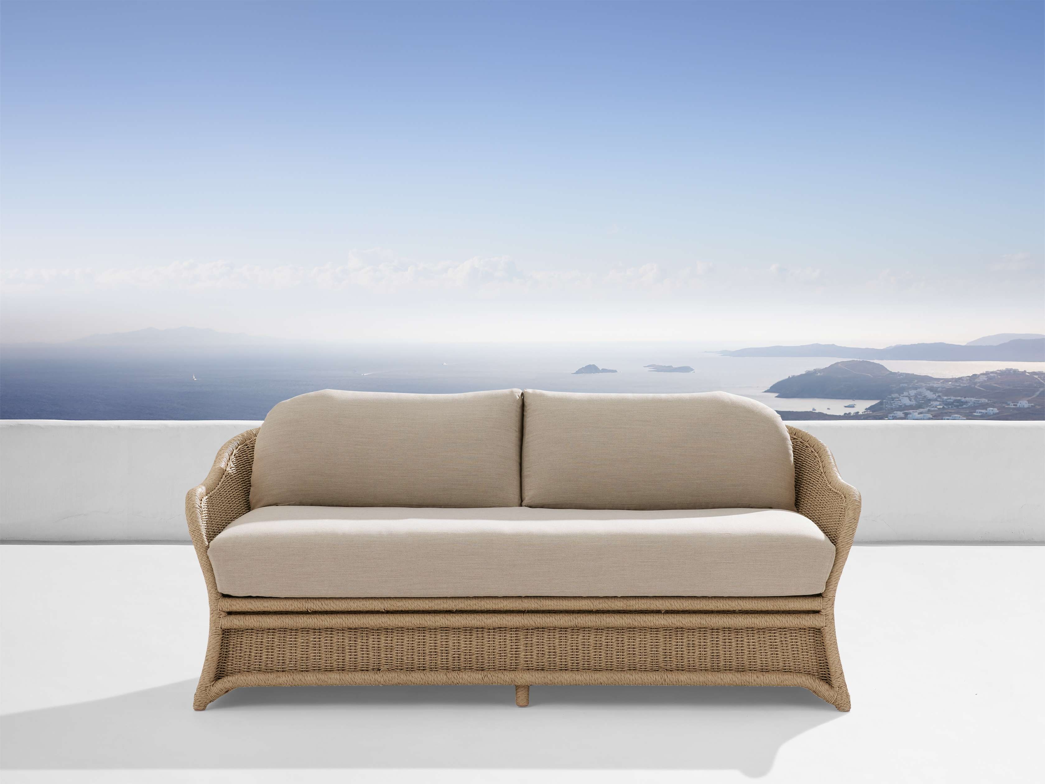 Fowler Outdoor Sofa in All Weather Wicker Natural  Rosemount Taupe/84" - Image 0