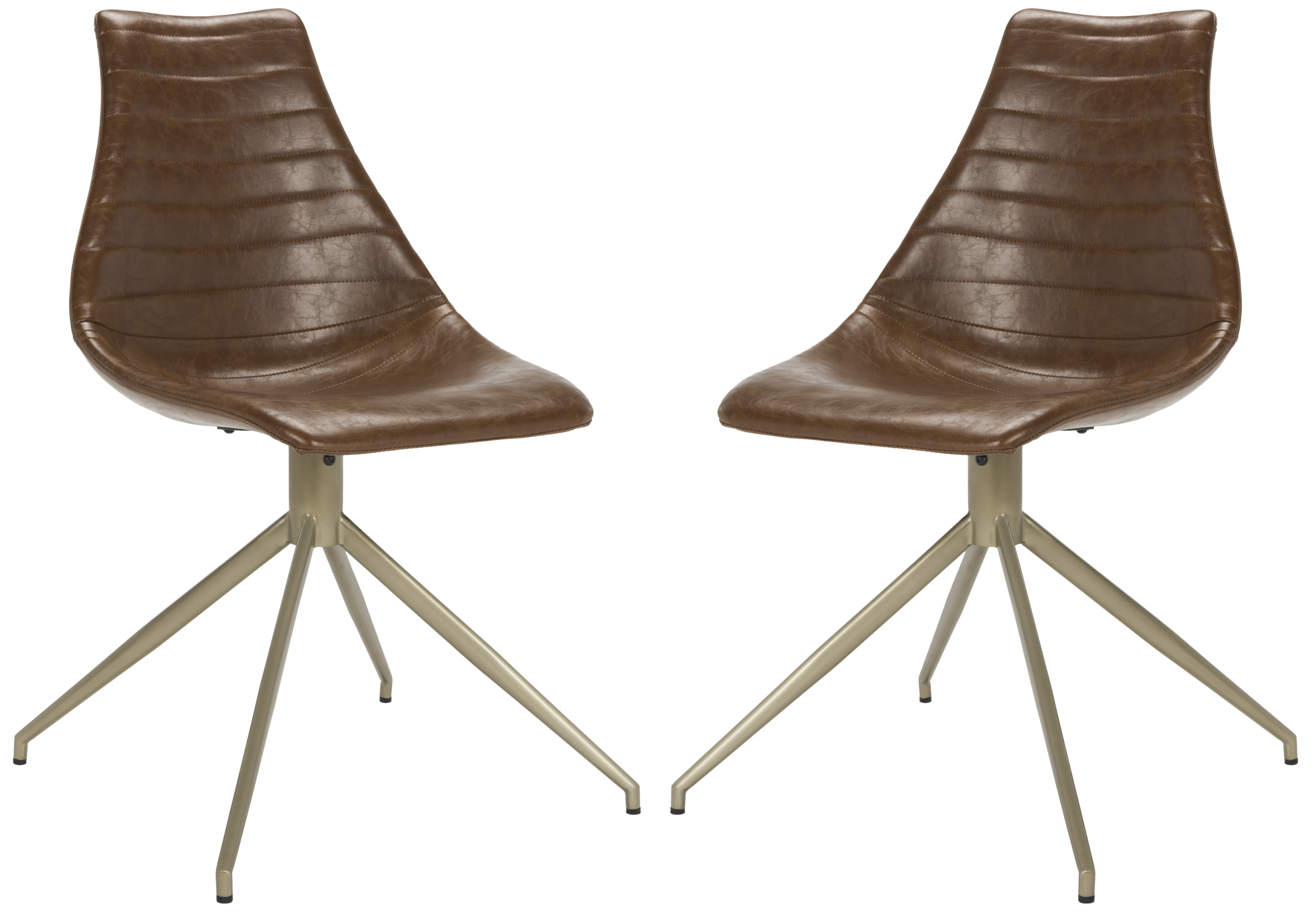 Lynette Midcentury Modern Leather Swivel Dining Chair - Light Brown/Brass - Arlo Home - Image 0