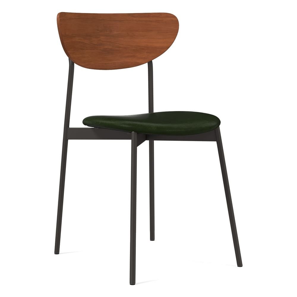 Modern Petal Wood Upholstered Dining Chair, Halo Leather, Banker, Dark Bronze - Image 0