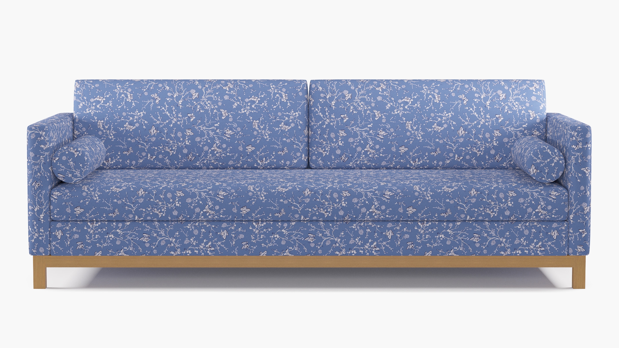 Tailored Tuxedo Sofa, Blue Mariposa, Natural Wood Rail - Image 0