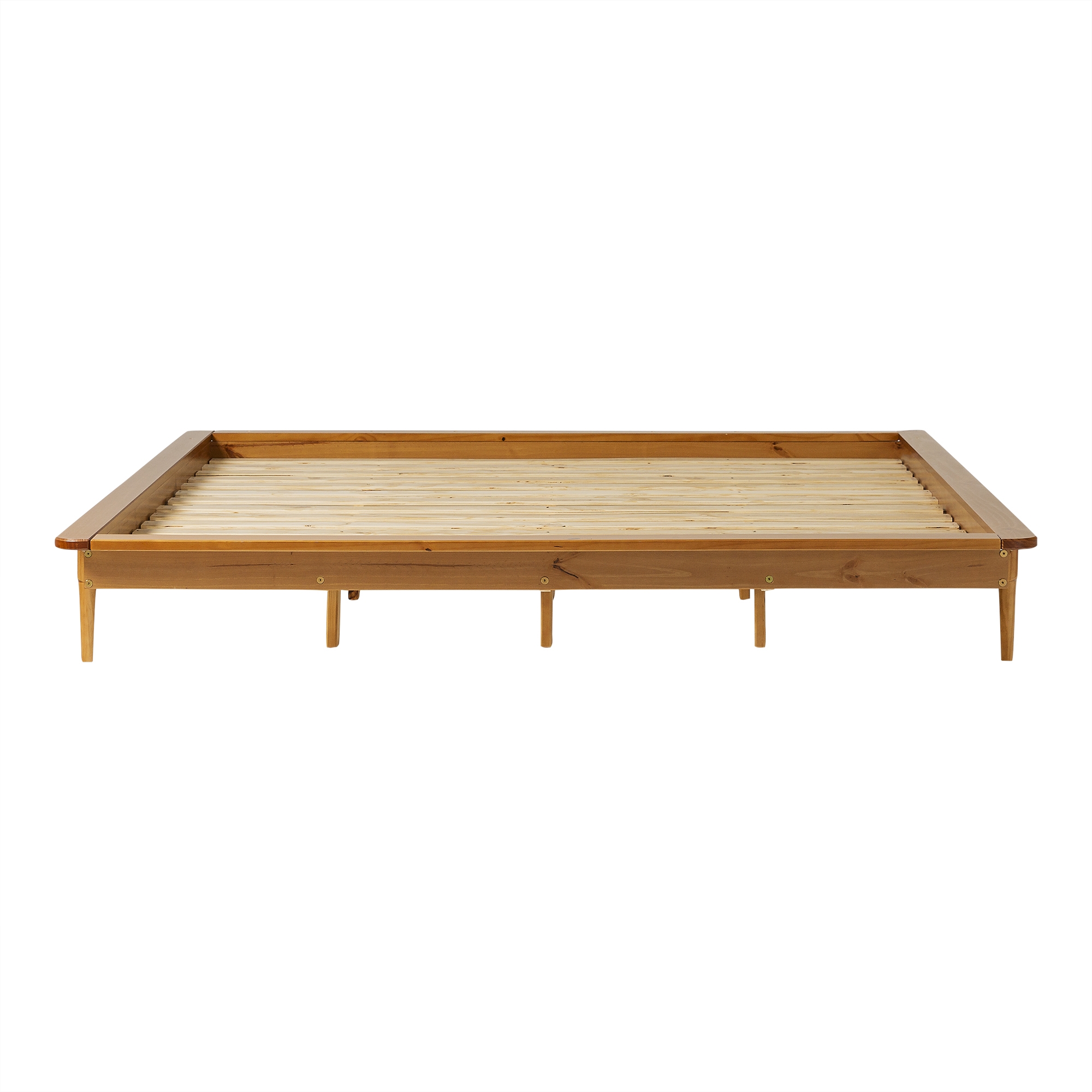 King Mid Century Modern Solid Wood Platform Bed - Caramel - Image 1