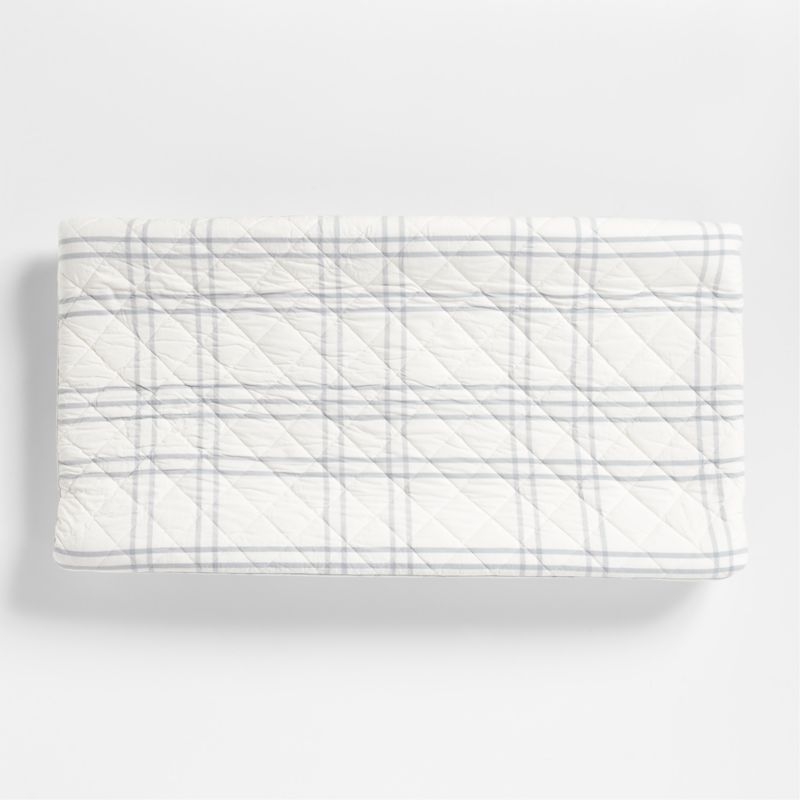 Stax Mist Blue Yarn-Dyed Organic Cotton Baby Changing Pad Cover - Image 1