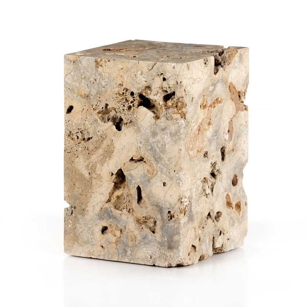 Faydon Square End Table, Solid Travertine, Romano Fosse - Image 0