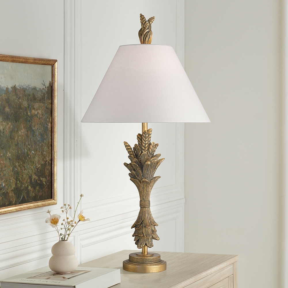 Possini Euro Cleo 33" High Faux Gold Leaf Finish Table Lamp - Image 0