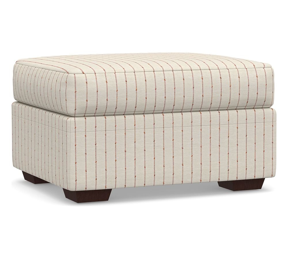 Pearce Modern Upholstered Ottoman, Polyester Wrapped Cushions, Slubby Pinstripe Red - Image 0