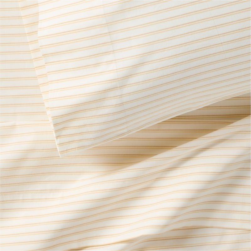 Stax Yellow Pajama Stripe Percale Organic Cotton Kids Twin Sheet Set - Image 2