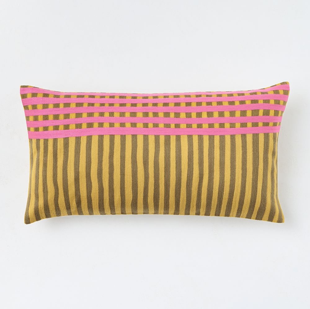 Modern Grid Pillow Cover, Dark Horseradish, 14"x26" - Image 0