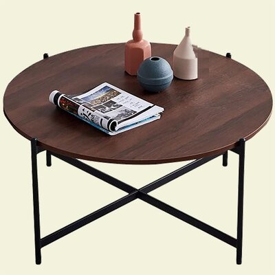 Modern Round Coffee Table,Black Metal Frame With Walnut Countertop - Image 0