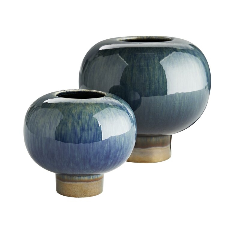 ARTERIORS 2 Piece Tuttle Blue/Bronze Porcelain Table Vase Set - Image 0